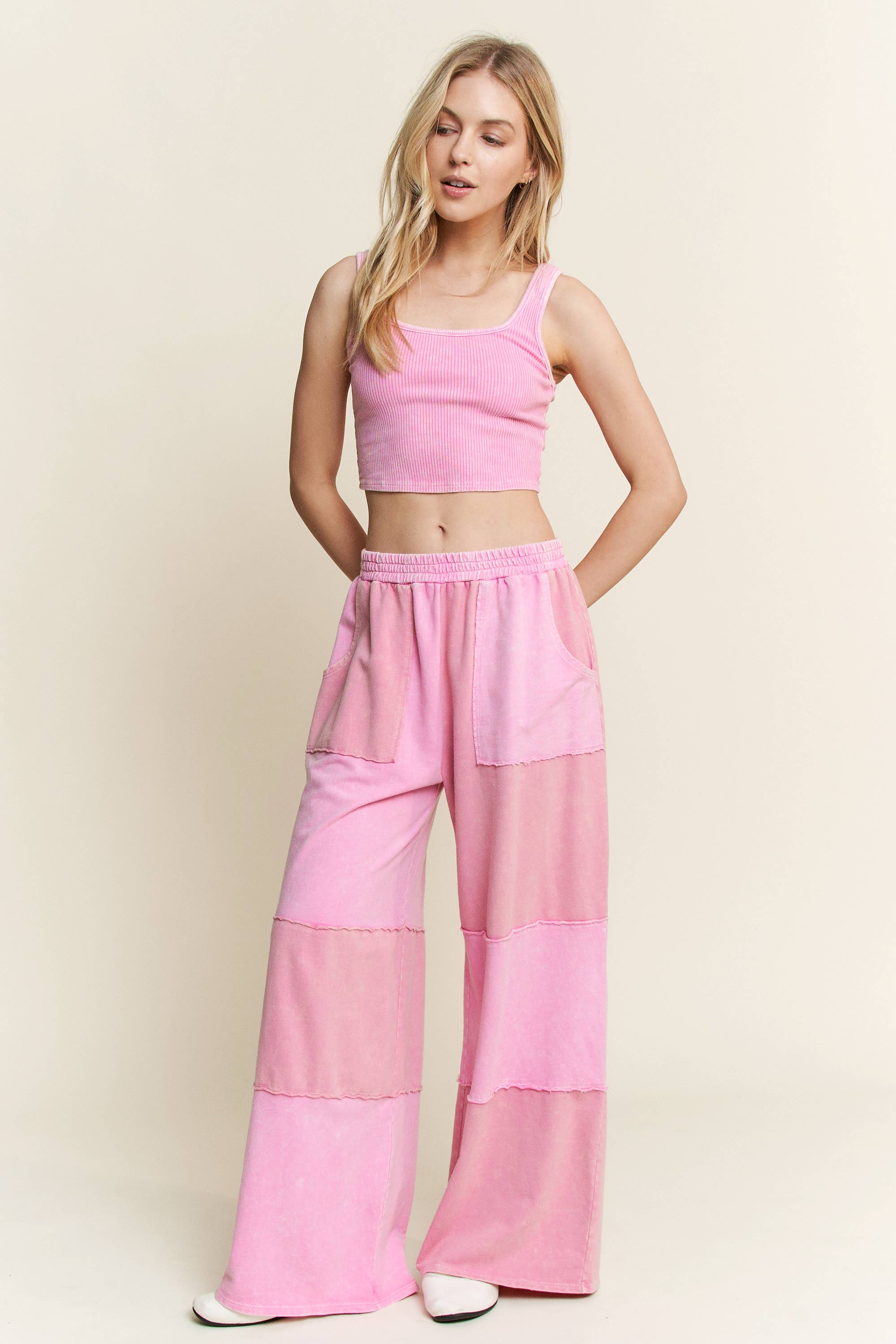 Mineral Wash Color Block Wide-leg Lounge Pants-Pants-Krush Kandy, Women's Online Fashion Boutique Located in Phoenix, Arizona (Scottsdale Area)