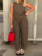 Lovelet Plaid Round Neck Sleeveless Top and Pants Set-2 Piece Outfit Sets-Krush Kandy, Women's Online Fashion Boutique Located in Phoenix, Arizona (Scottsdale Area)