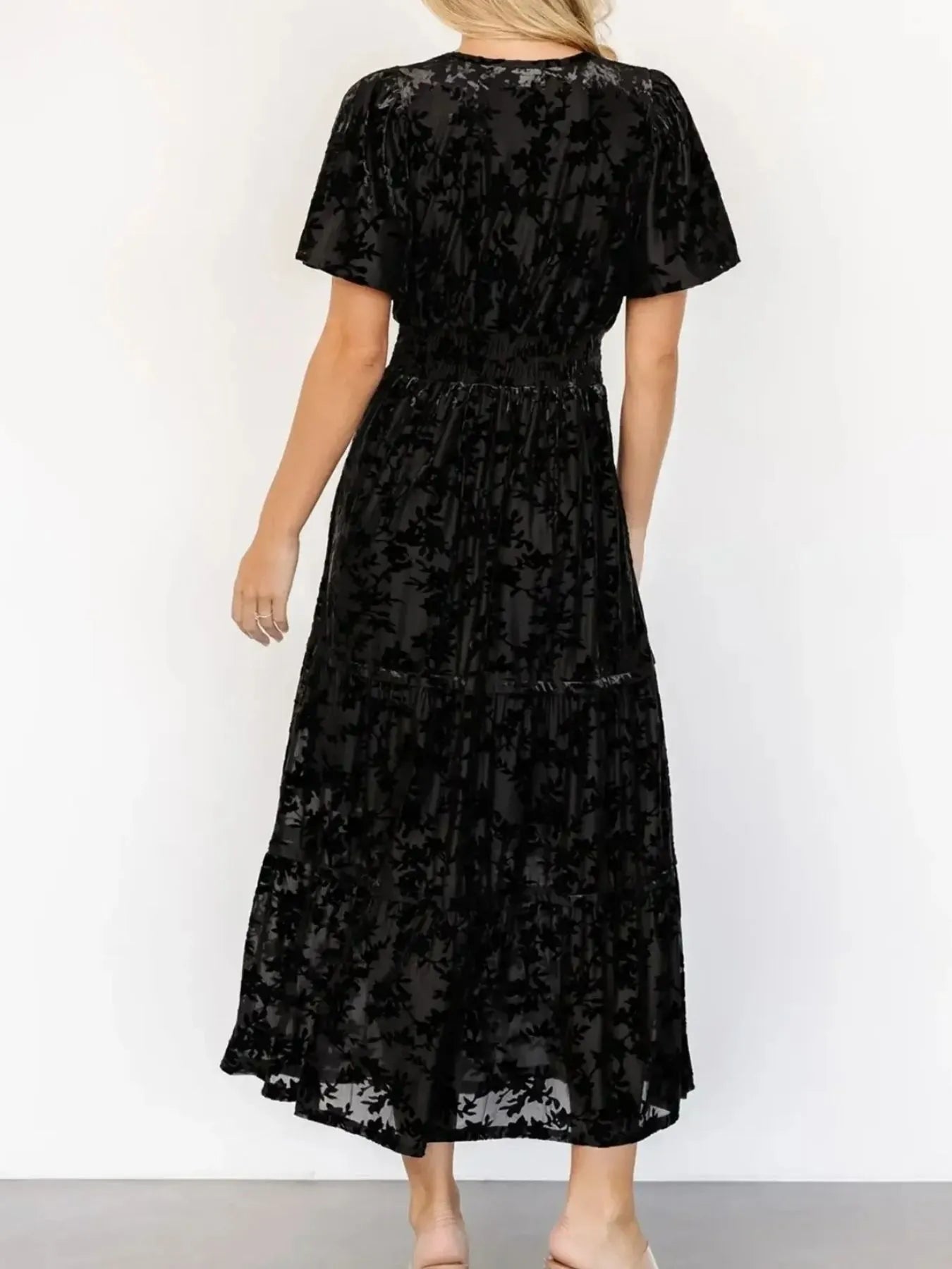 Notched Short Sleeve Tiered Dress-Dresses-Krush Kandy, Women's Online Fashion Boutique Located in Phoenix, Arizona (Scottsdale Area)