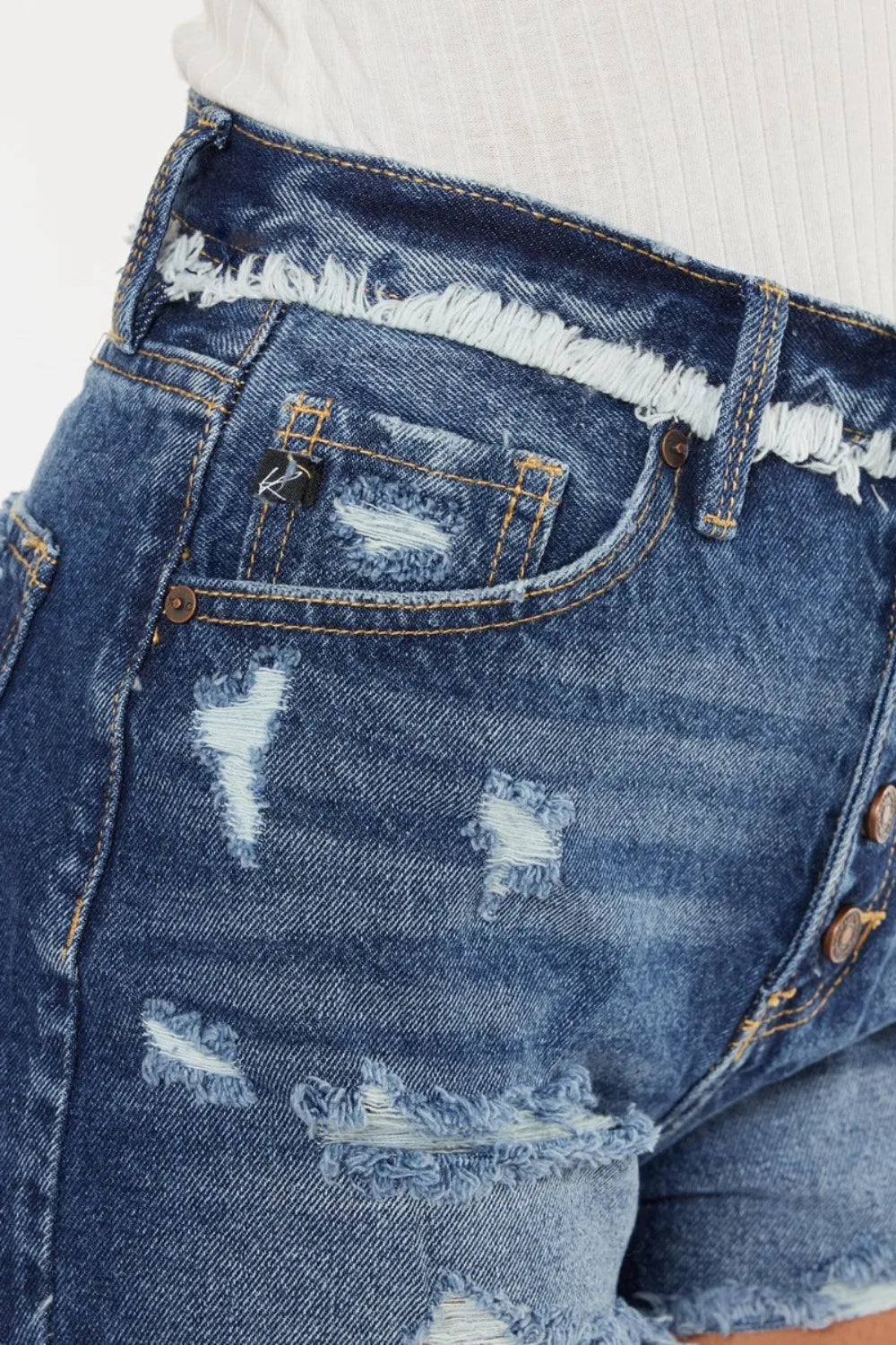 Kancan Distressed Button Fly Denim Shorts-shorts-Krush Kandy, Women's Online Fashion Boutique Located in Phoenix, Arizona (Scottsdale Area)