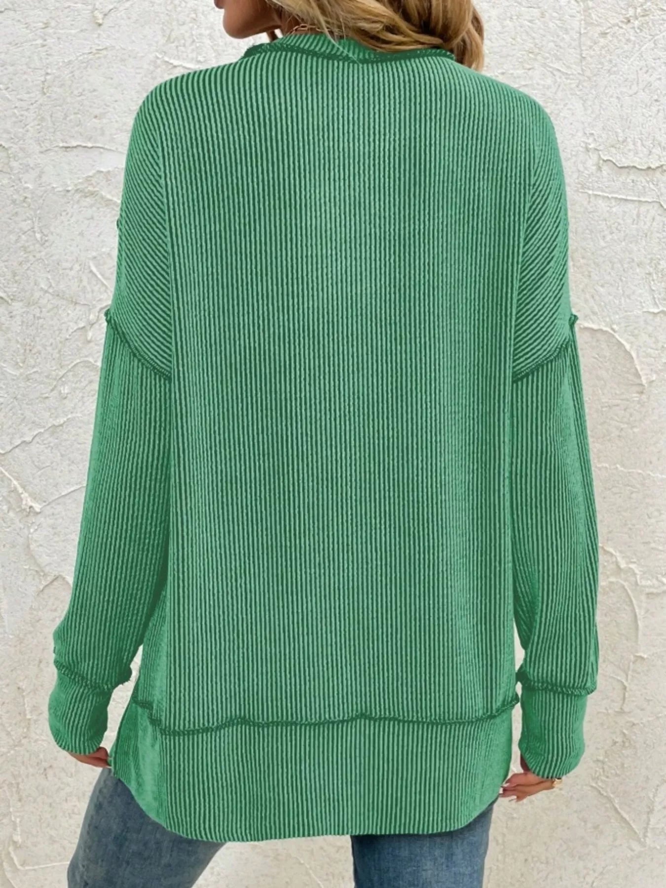 Side Slit Round Neck Dropped Shoulder Sweatshirt-Sweaters-Krush Kandy, Women's Online Fashion Boutique Located in Phoenix, Arizona (Scottsdale Area)