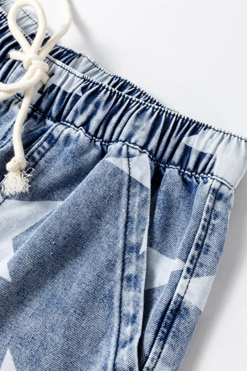 Star Print Washed Drawstring High Waist Wide Leg Jeans-Krush Kandy, Women's Online Fashion Boutique Located in Phoenix, Arizona (Scottsdale Area)