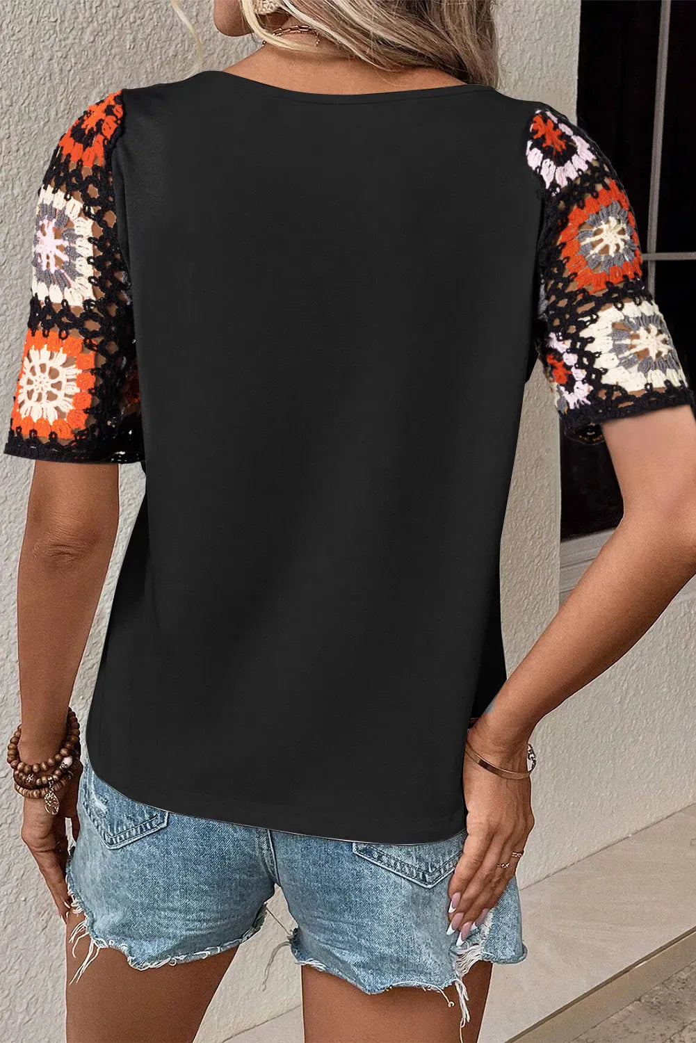 Crochet Sleeve Colorblock Top-Tops-Krush Kandy, Women's Online Fashion Boutique Located in Phoenix, Arizona (Scottsdale Area)