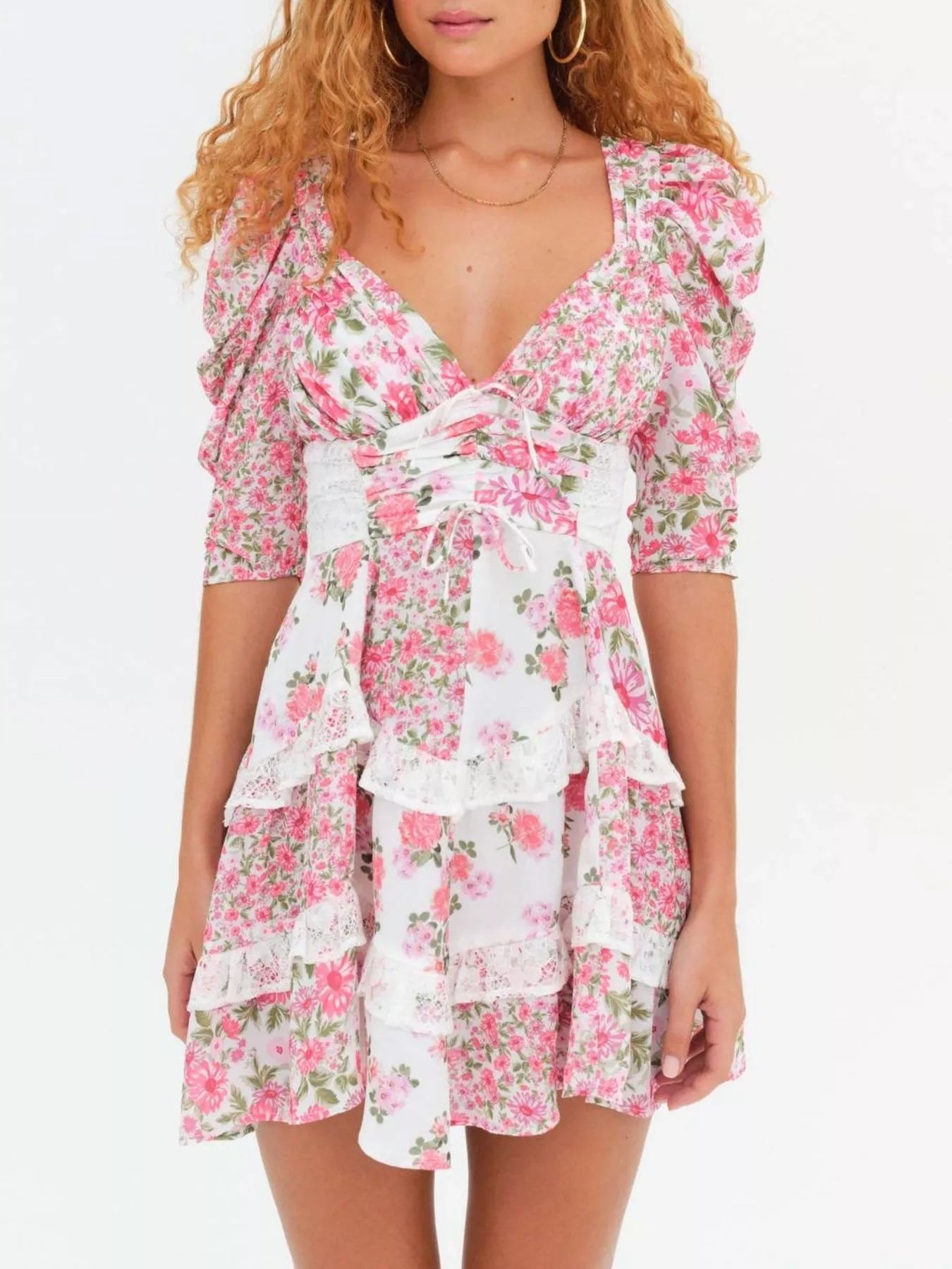 Ruffled Floral Print Half Sleeve Dress-Dresses-Krush Kandy, Women's Online Fashion Boutique Located in Phoenix, Arizona (Scottsdale Area)