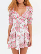 Ruffled Floral Print Half Sleeve Dress-Dresses-Krush Kandy, Women's Online Fashion Boutique Located in Phoenix, Arizona (Scottsdale Area)