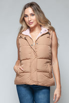 Cozy Chic: Hooded Puffer Vest - Khaki-Vests-Krush Kandy, Women's Online Fashion Boutique Located in Phoenix, Arizona (Scottsdale Area)