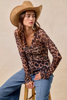BiBi Leopard Printed Mesh Shirt With Button Up V Neck-Tops-Krush Kandy, Women's Online Fashion Boutique Located in Phoenix, Arizona (Scottsdale Area)