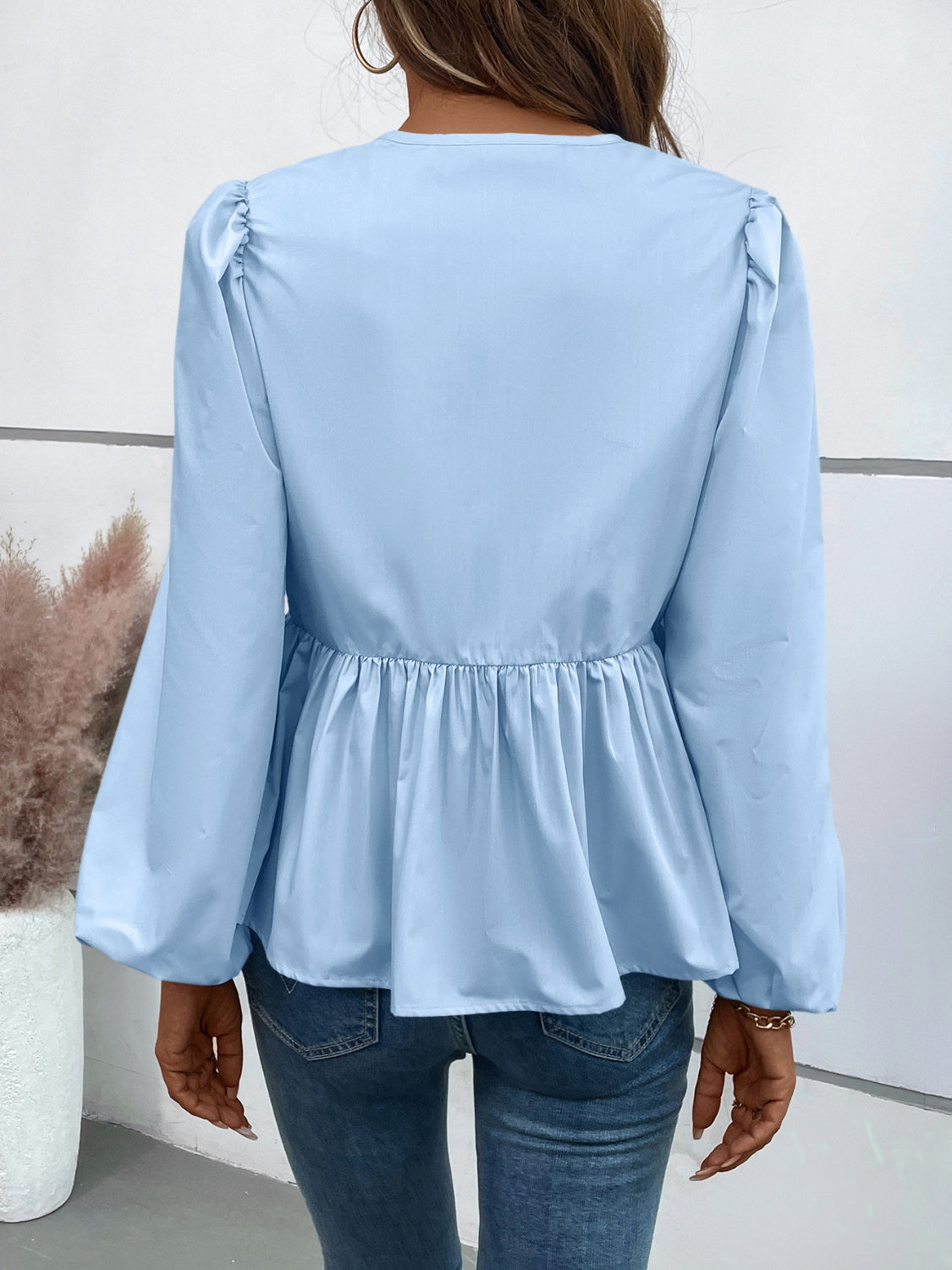 Ivy Lane Peplum Tied Long Sleeve Blouse-Krush Kandy, Women's Online Fashion Boutique Located in Phoenix, Arizona (Scottsdale Area)