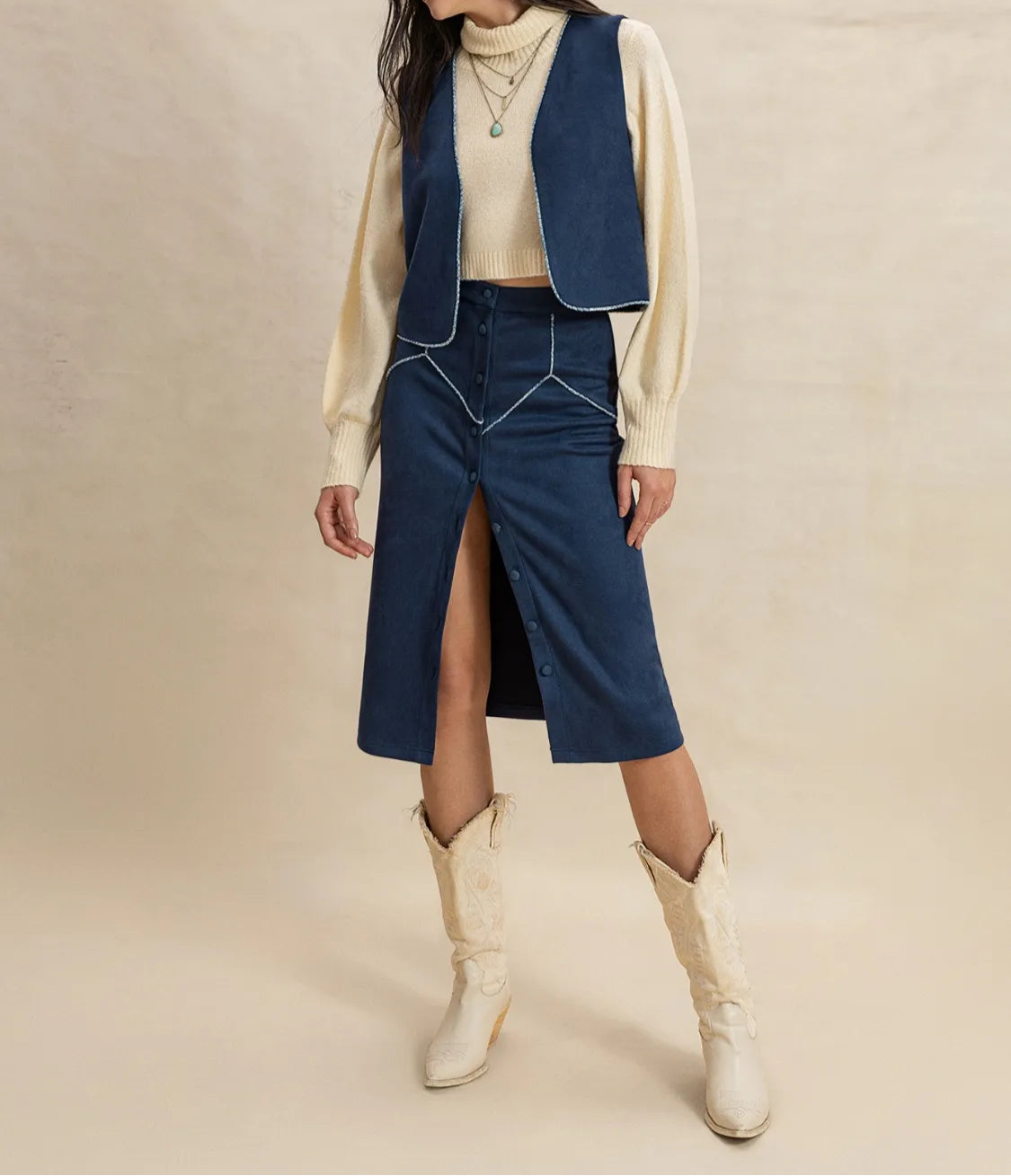 Open Front Vest and Buttoned Skirt Set-2 Piece Outfit Sets-Krush Kandy, Women's Online Fashion Boutique Located in Phoenix, Arizona (Scottsdale Area)