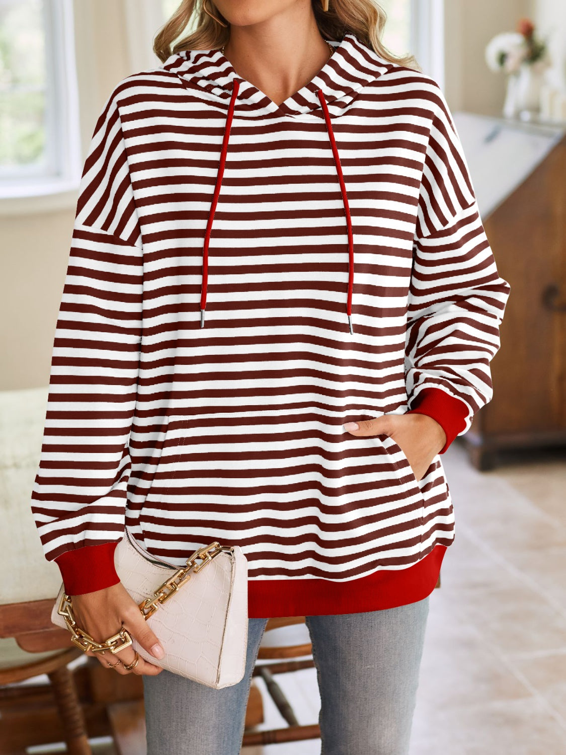 Lovelet Drawstring Striped Long Sleeve Hoodie-Krush Kandy, Women's Online Fashion Boutique Located in Phoenix, Arizona (Scottsdale Area)