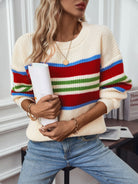 Contrast Stripes Round Neck Long Sleeve Sweater-Krush Kandy, Women's Online Fashion Boutique Located in Phoenix, Arizona (Scottsdale Area)