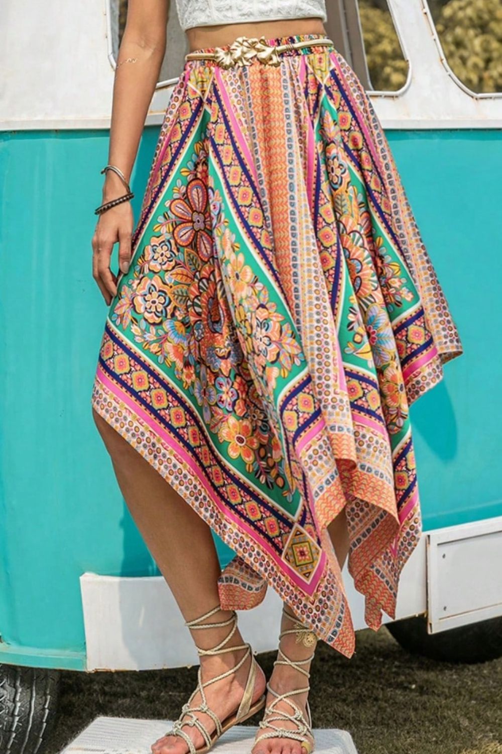 Printed High Waist Handkerchief Hem Skirt-Skirts-Krush Kandy, Women's Online Fashion Boutique Located in Phoenix, Arizona (Scottsdale Area)