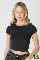 Vintage Ribbed Baby Tee-Short Sleeve Tops-Krush Kandy, Women's Online Fashion Boutique Located in Phoenix, Arizona (Scottsdale Area)