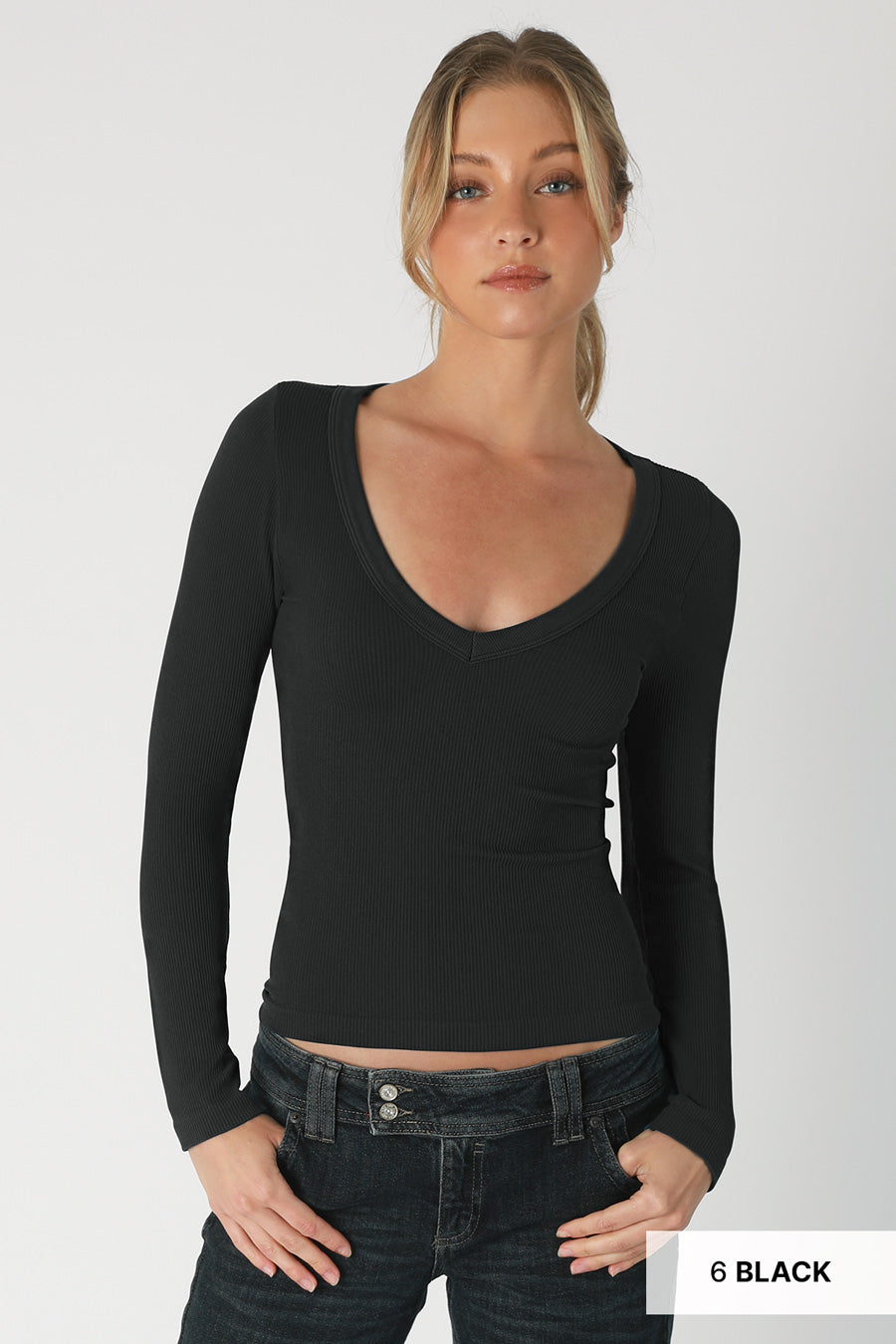 Dreamfit Deep V Neck Long Sleeve Top