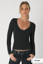 Dreamfit Deep V-Neck Long Sleeve Top-Long Sleeve Tops-Krush Kandy, Women's Online Fashion Boutique Located in Phoenix, Arizona (Scottsdale Area)