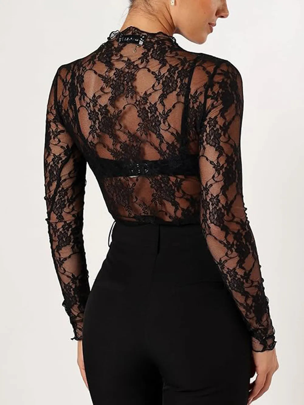 Floral Mock Neck Long Sleeve Mesh Top-Tops-Krush Kandy, Women's Online Fashion Boutique Located in Phoenix, Arizona (Scottsdale Area)