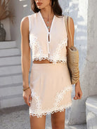 Devine Contrast Lace Vest and Skirt Set-2 Piece Outfit Sets-Krush Kandy, Women's Online Fashion Boutique Located in Phoenix, Arizona (Scottsdale Area)