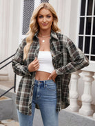 Mandy Pocketed Plaid Collared Neck Long Sleeve Shirt-Krush Kandy, Women's Online Fashion Boutique Located in Phoenix, Arizona (Scottsdale Area)