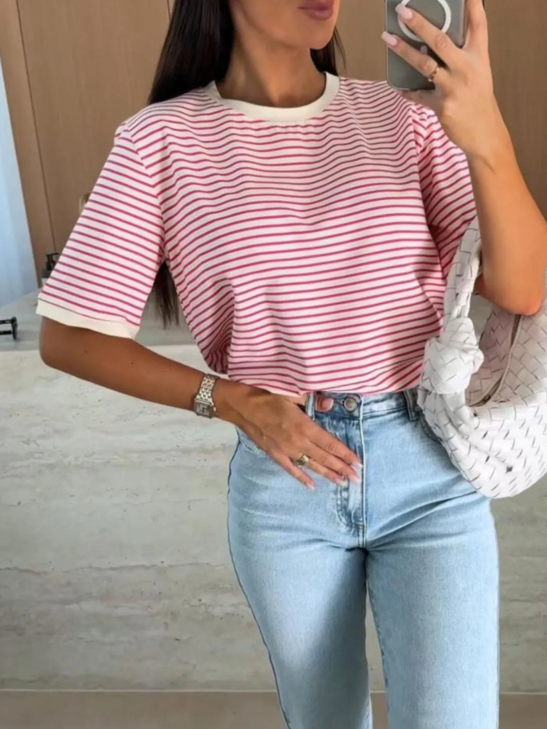 Striped Casual Tee-Tops-Krush Kandy, Women's Online Fashion Boutique Located in Phoenix, Arizona (Scottsdale Area)