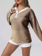 Striped Button Detail Long Sleeve Top-Long Sleeve Tops-Krush Kandy, Women's Online Fashion Boutique Located in Phoenix, Arizona (Scottsdale Area)