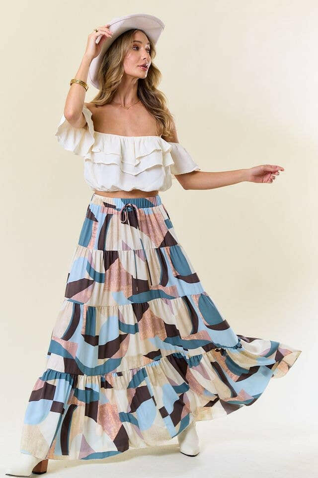 Geo Dreams Tiered Maxi Skirt-Skirts-Krush Kandy, Women's Online Fashion Boutique Located in Phoenix, Arizona (Scottsdale Area)