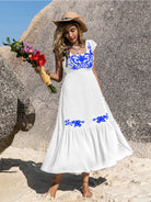 Embroidered Square Neck Ruffle Hem Dress-Krush Kandy, Women's Online Fashion Boutique Located in Phoenix, Arizona (Scottsdale Area)