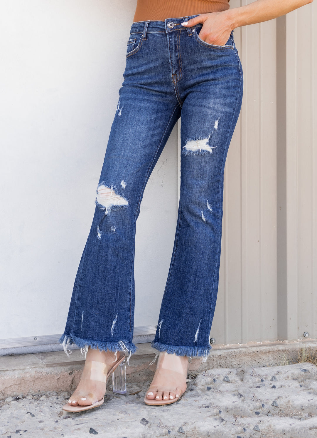 Mid Rise Distressed Flare Jean, Krush Kandy Boutique