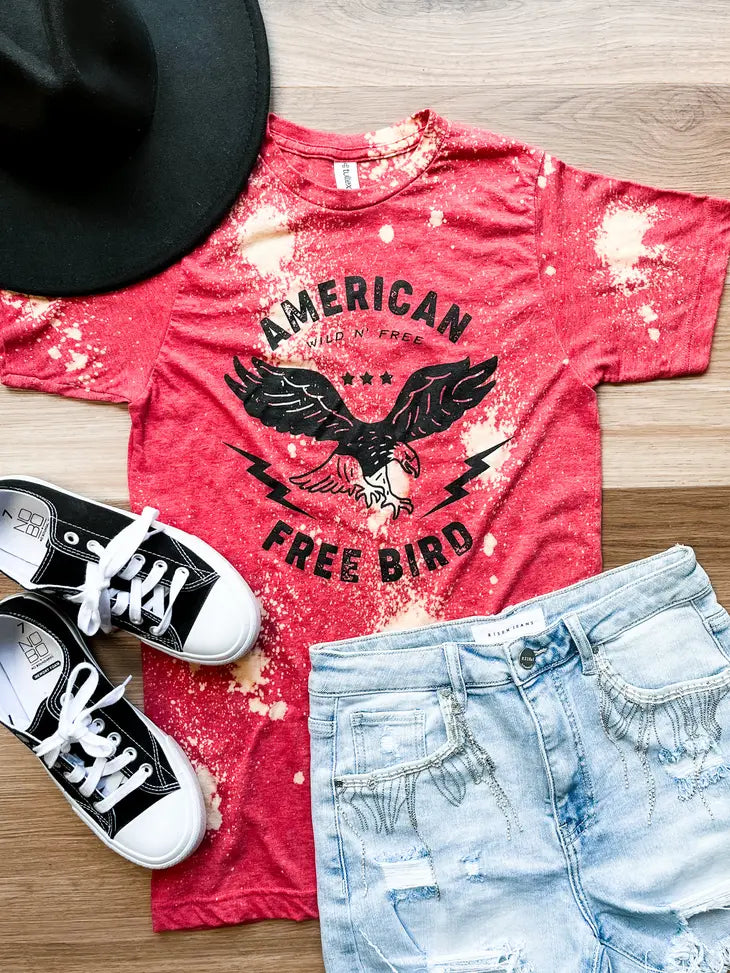 Bleached American Free Bird Graphic Tee-Graphic Tees-Krush Kandy, Women's Online Fashion Boutique Located in Phoenix, Arizona (Scottsdale Area)