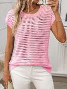 Openwork Round Neck Short Sleeve Knit Cover Up-Krush Kandy, Women's Online Fashion Boutique Located in Phoenix, Arizona (Scottsdale Area)
