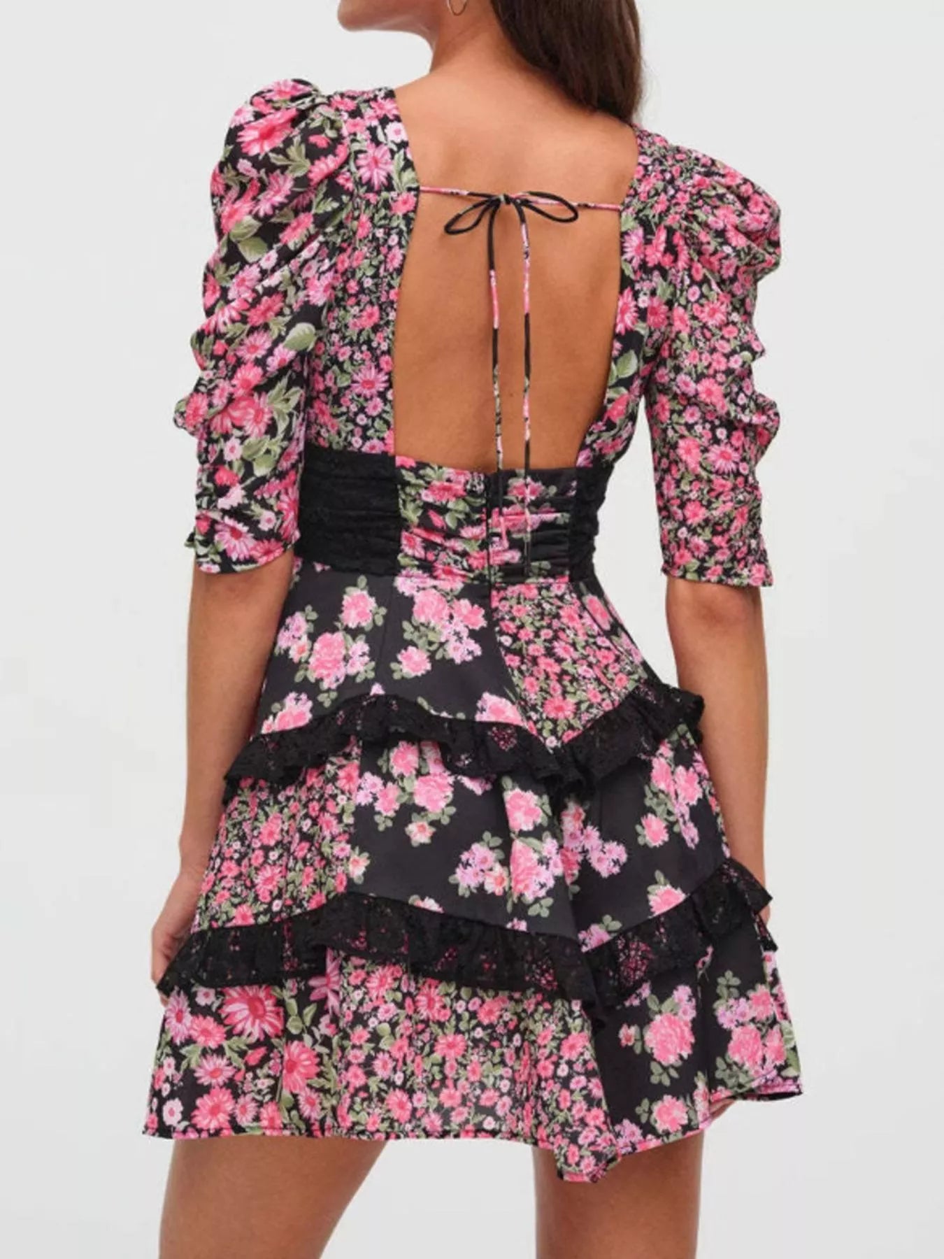Ruffled Floral Print Half Sleeve Dress-Dresses-Krush Kandy, Women's Online Fashion Boutique Located in Phoenix, Arizona (Scottsdale Area)