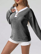 Striped Button Detail Long Sleeve Top-Long Sleeve Tops-Krush Kandy, Women's Online Fashion Boutique Located in Phoenix, Arizona (Scottsdale Area)
