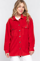 LONG SLEEVE NOTCHED COLLAR FRONT POCKET FLEECE JACKET-Krush Kandy, Women's Online Fashion Boutique Located in Phoenix, Arizona (Scottsdale Area)
