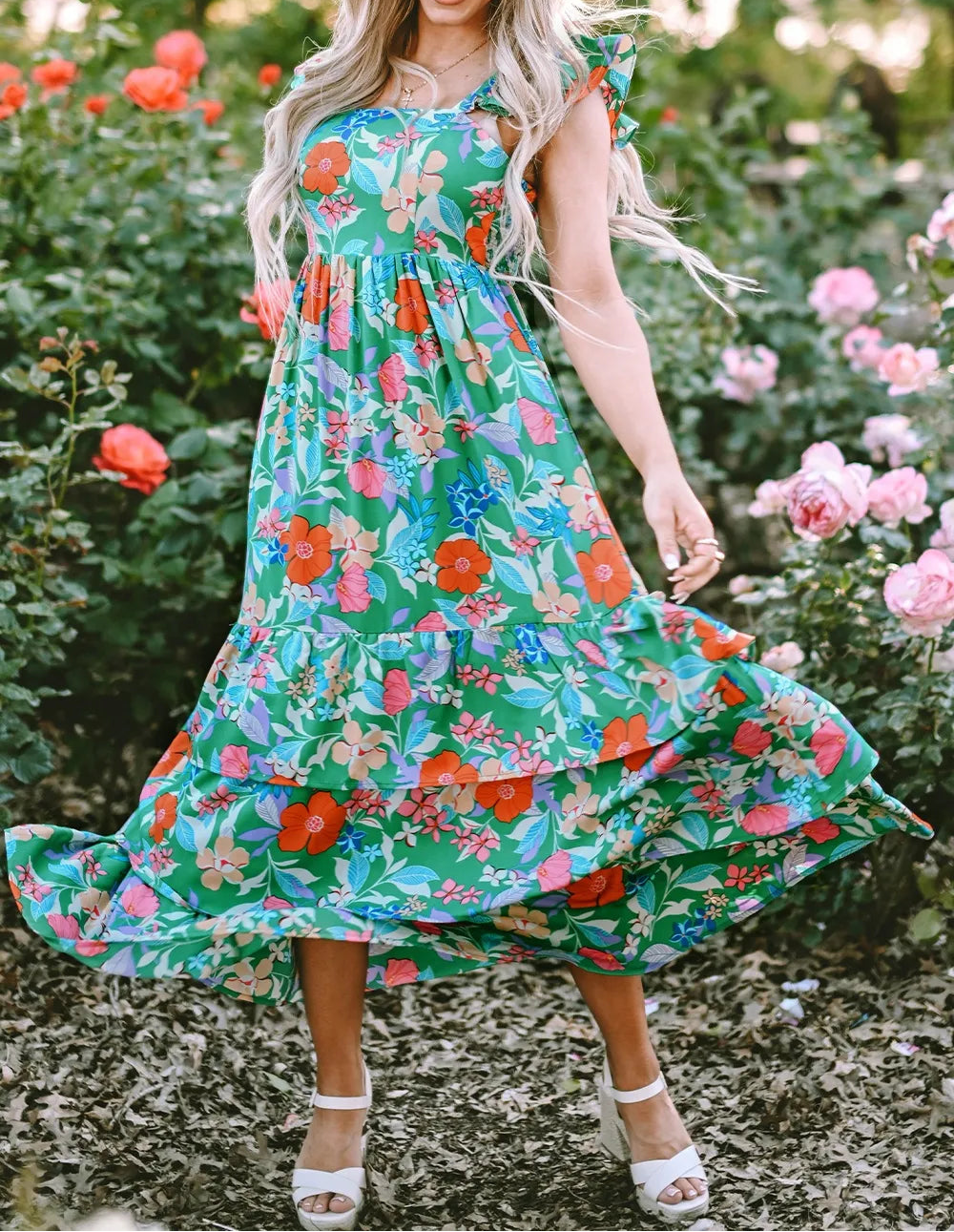 Tiered Ruffled Printed Sleeveless Dress-Dresses-Krush Kandy, Women's Online Fashion Boutique Located in Phoenix, Arizona (Scottsdale Area)