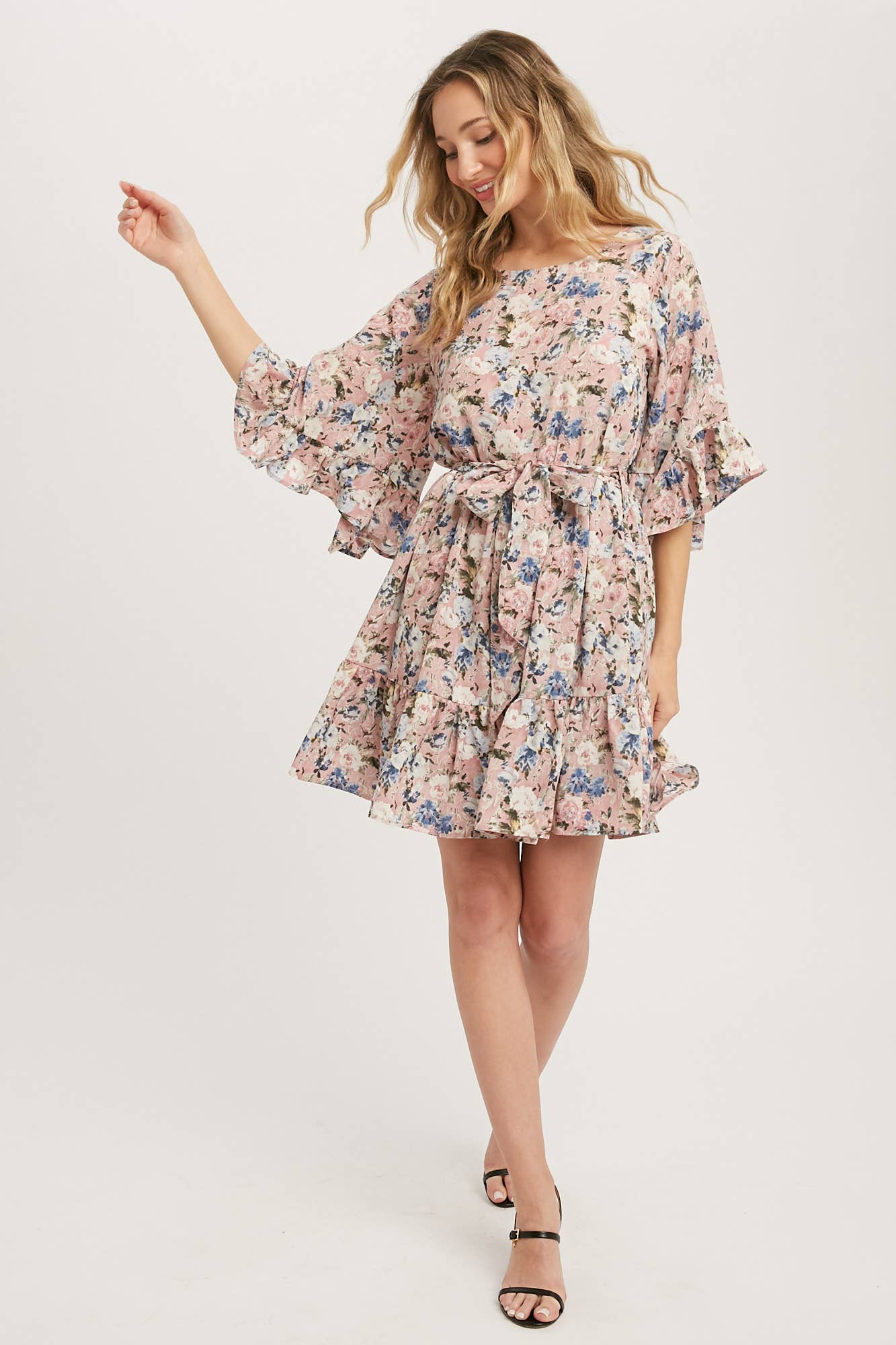 Floral Print Angel Sleeves Dress-Dresses-Krush Kandy, Women's Online Fashion Boutique Located in Phoenix, Arizona (Scottsdale Area)