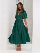 Tiered Surplice Half Sleeve Midi Dress-dress-Krush Kandy, Women's Online Fashion Boutique Located in Phoenix, Arizona (Scottsdale Area)