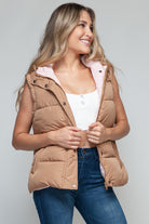 Cozy Chic: Hooded Puffer Vest - Khaki-Vests-Krush Kandy, Women's Online Fashion Boutique Located in Phoenix, Arizona (Scottsdale Area)