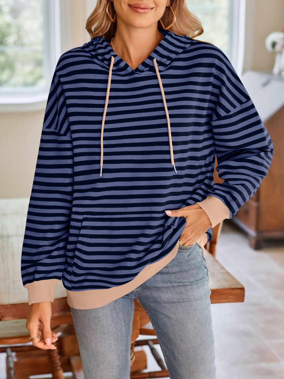 Lovelet Drawstring Striped Long Sleeve Hoodie-Krush Kandy, Women's Online Fashion Boutique Located in Phoenix, Arizona (Scottsdale Area)