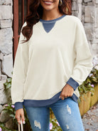 Lovelet Contrast Round Neck Long Sleeve Sweatshirt-Krush Kandy, Women's Online Fashion Boutique Located in Phoenix, Arizona (Scottsdale Area)