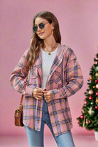 Mandy Holiday Plaid Long Sleeve Hooded Jacket-Shackets-Krush Kandy, Women's Online Fashion Boutique Located in Phoenix, Arizona (Scottsdale Area)