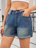 High Waist Rolled Hem Gradient Denim Shorts-Krush Kandy, Women's Online Fashion Boutique Located in Phoenix, Arizona (Scottsdale Area)