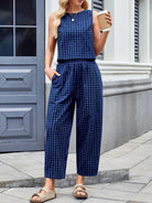 Lovelet Plaid Round Neck Sleeveless Top and Pants Set-2 Piece Outfit Sets-Krush Kandy, Women's Online Fashion Boutique Located in Phoenix, Arizona (Scottsdale Area)