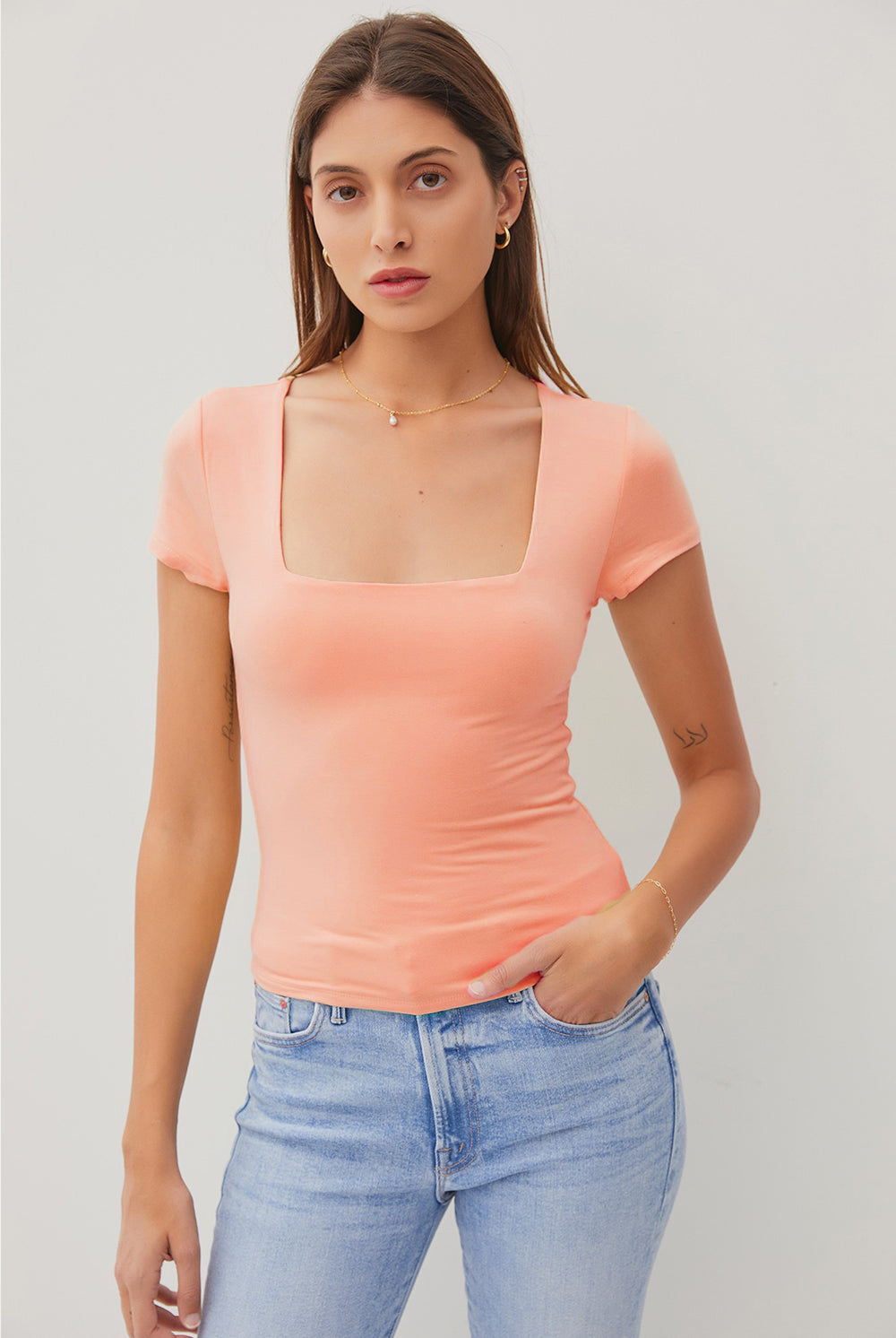 Be Cool Square Neck Short Sleeve T-Shirt-Krush Kandy, Women's Online Fashion Boutique Located in Phoenix, Arizona (Scottsdale Area)