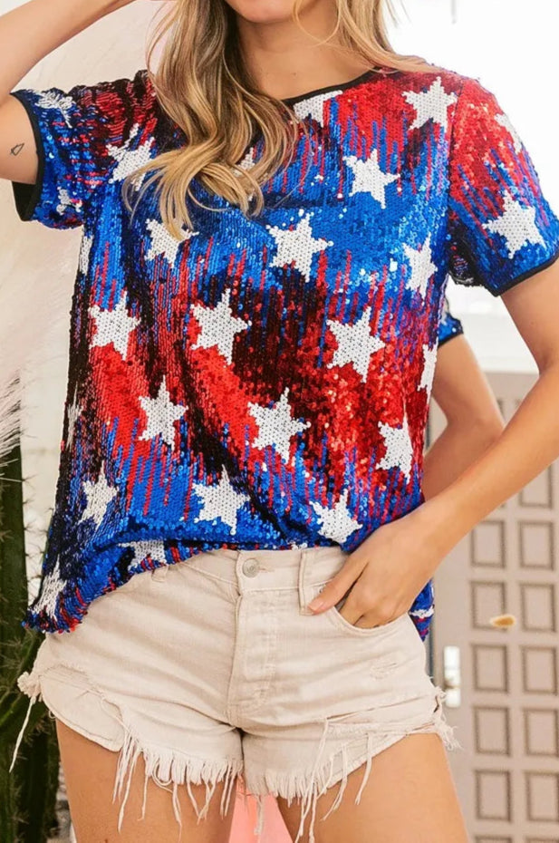 BiBi American Theme Star Pattern Sequin Top-tops-Krush Kandy, Women's Online Fashion Boutique Located in Phoenix, Arizona (Scottsdale Area)