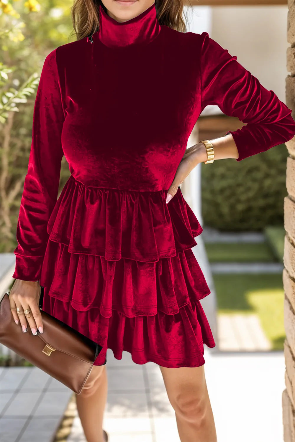 Ruffled Layered Long Sleeve Mini Dress-Dresses-Krush Kandy, Women's Online Fashion Boutique Located in Phoenix, Arizona (Scottsdale Area)