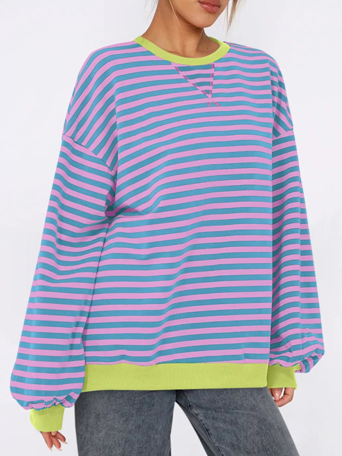 Striped Round Neck Long Sleeve Sweatshirt-Sweatshirt-Krush Kandy, Women's Online Fashion Boutique Located in Phoenix, Arizona (Scottsdale Area)