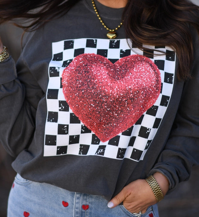 Checkerboard Heart Valentine Shirt-Graphic Tees-Krush Kandy, Women's Online Fashion Boutique Located in Phoenix, Arizona (Scottsdale Area)
