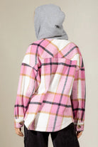 Drawstring Plaid Dropped Shoulder Hooded Shacket-Krush Kandy, Women's Online Fashion Boutique Located in Phoenix, Arizona (Scottsdale Area)