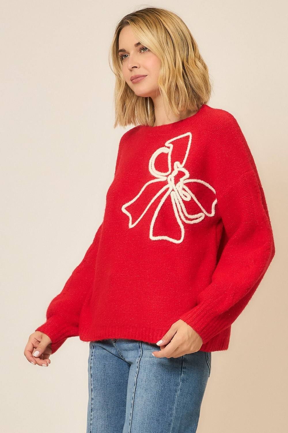 Soft Brushed Embroidered Bow Knit Sweater-Sweaters-Krush Kandy, Women's Online Fashion Boutique Located in Phoenix, Arizona (Scottsdale Area)