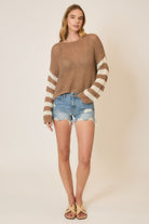 Light Knit Stripe Sleeve Pullover Sweater-Sweaters-Krush Kandy, Women's Online Fashion Boutique Located in Phoenix, Arizona (Scottsdale Area)