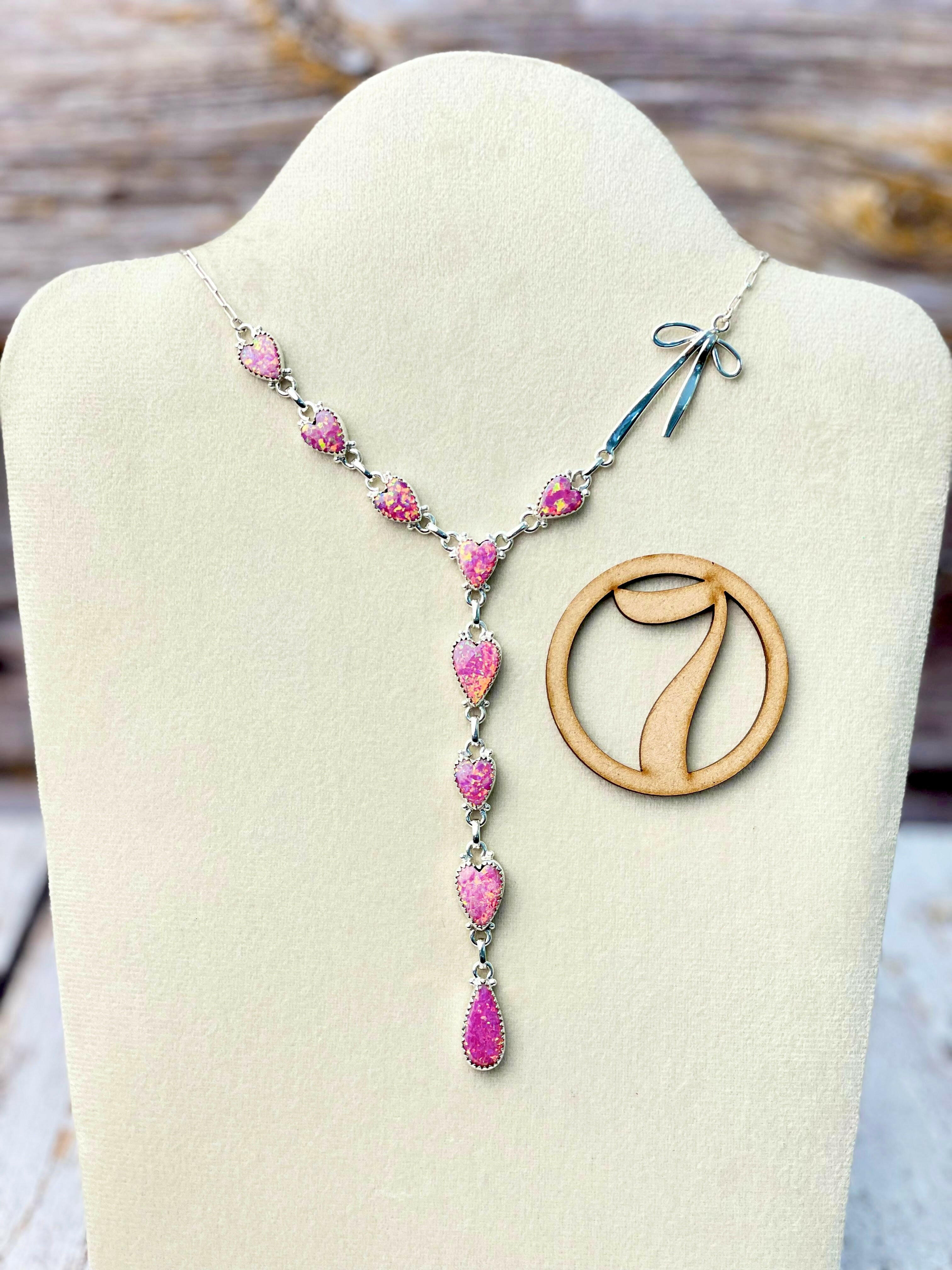 Opal Heart & Sterling Bow Necklace-Necklaces-Krush Kandy, Women's Online Fashion Boutique Located in Phoenix, Arizona (Scottsdale Area)